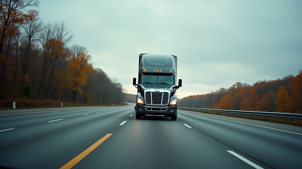 Eye-level view of a large semi-truck on a Maryland highway