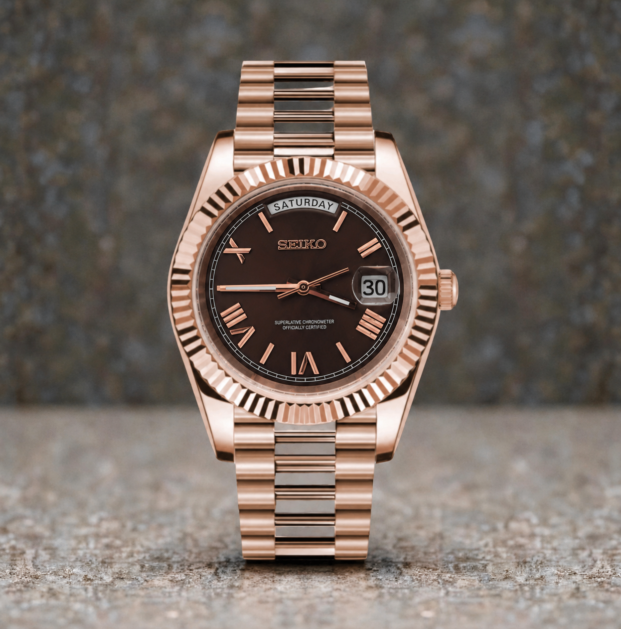 Seiko Day-Date Rose Gold Chocolate Mod