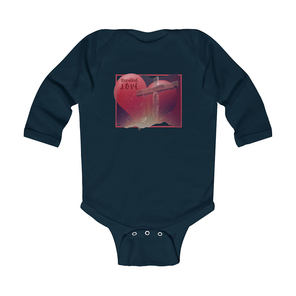 Thumbnail: Greatest Love Infant Long Sleeve Bodysuit navy front flat