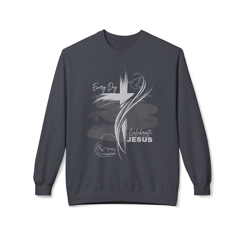 Thumbnail: Celebrate Jesus Fleece Crewneck Sweatshirt dark heather front flat
