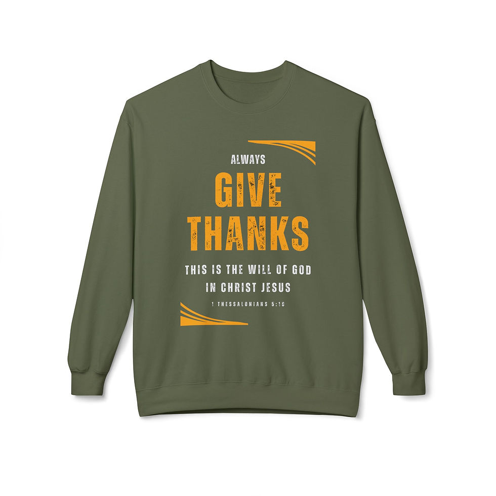 Thumbnail: Give Thanks Fleece Crewneck Sweatshirt Display army green front