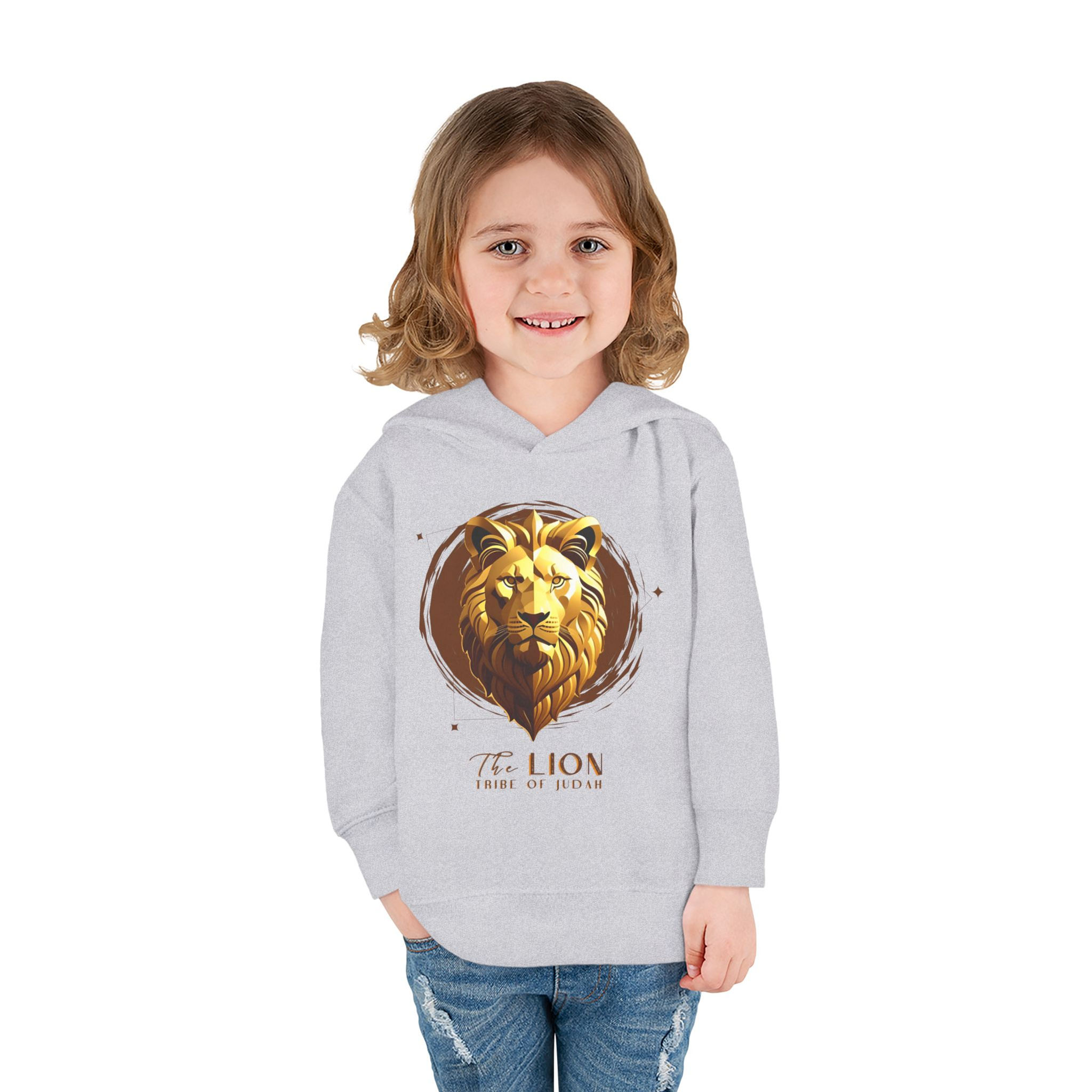 Toddler Pullover Fleece Hoodie-heather front girl model