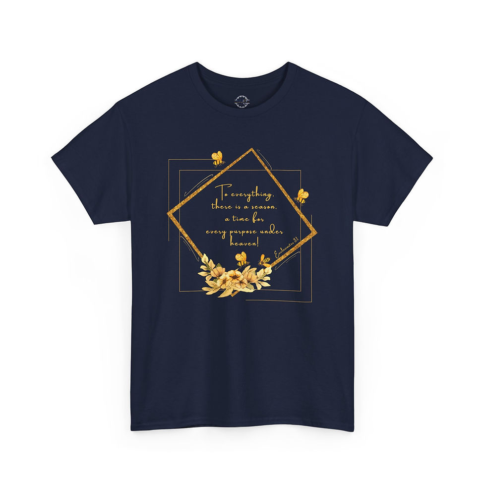 Thumbnail: 'To everything there is a season' Heavy Cotton Tee flat model front navy