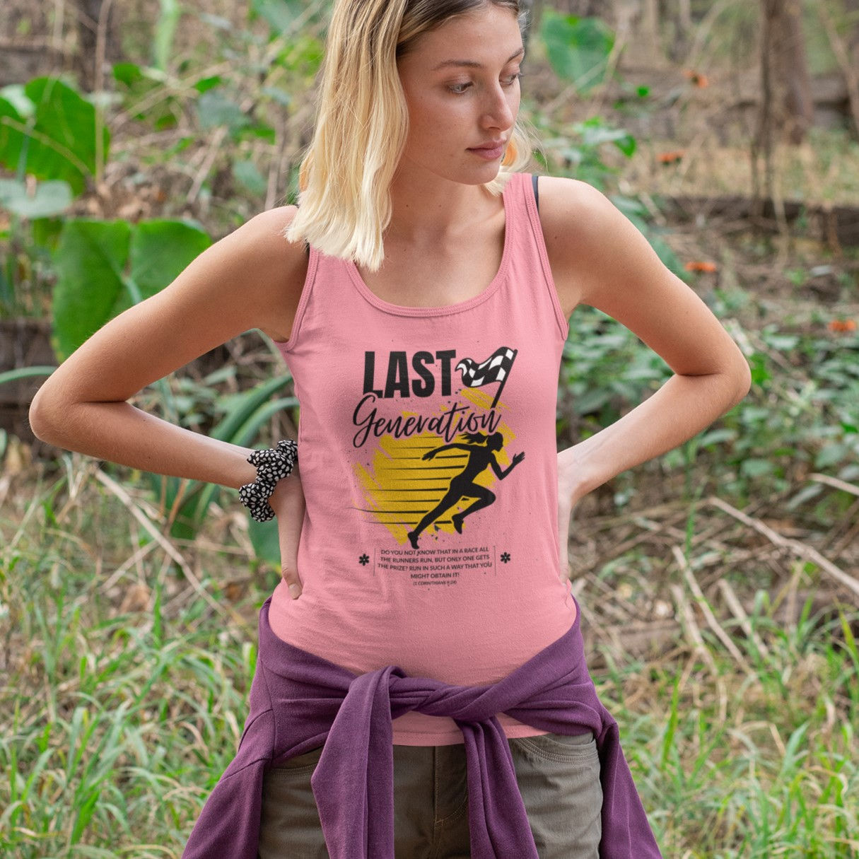 last generation tank top woman model context front safety pink