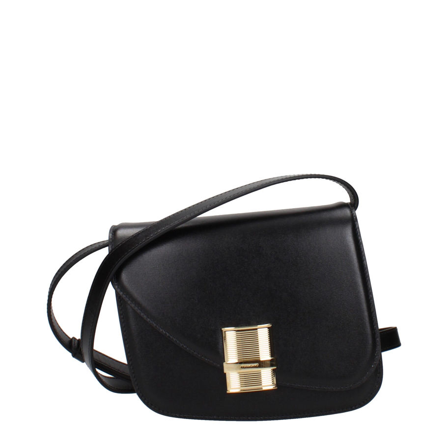 Black leather crossbody bag with gold hardware clasp