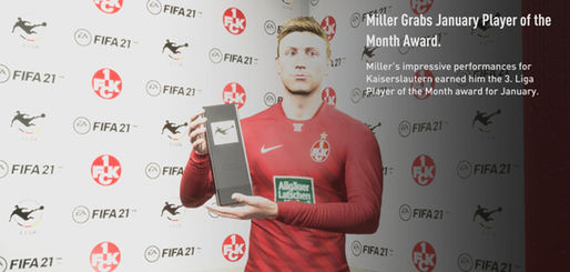 Miller gets the January (2021) Player of the Month Award