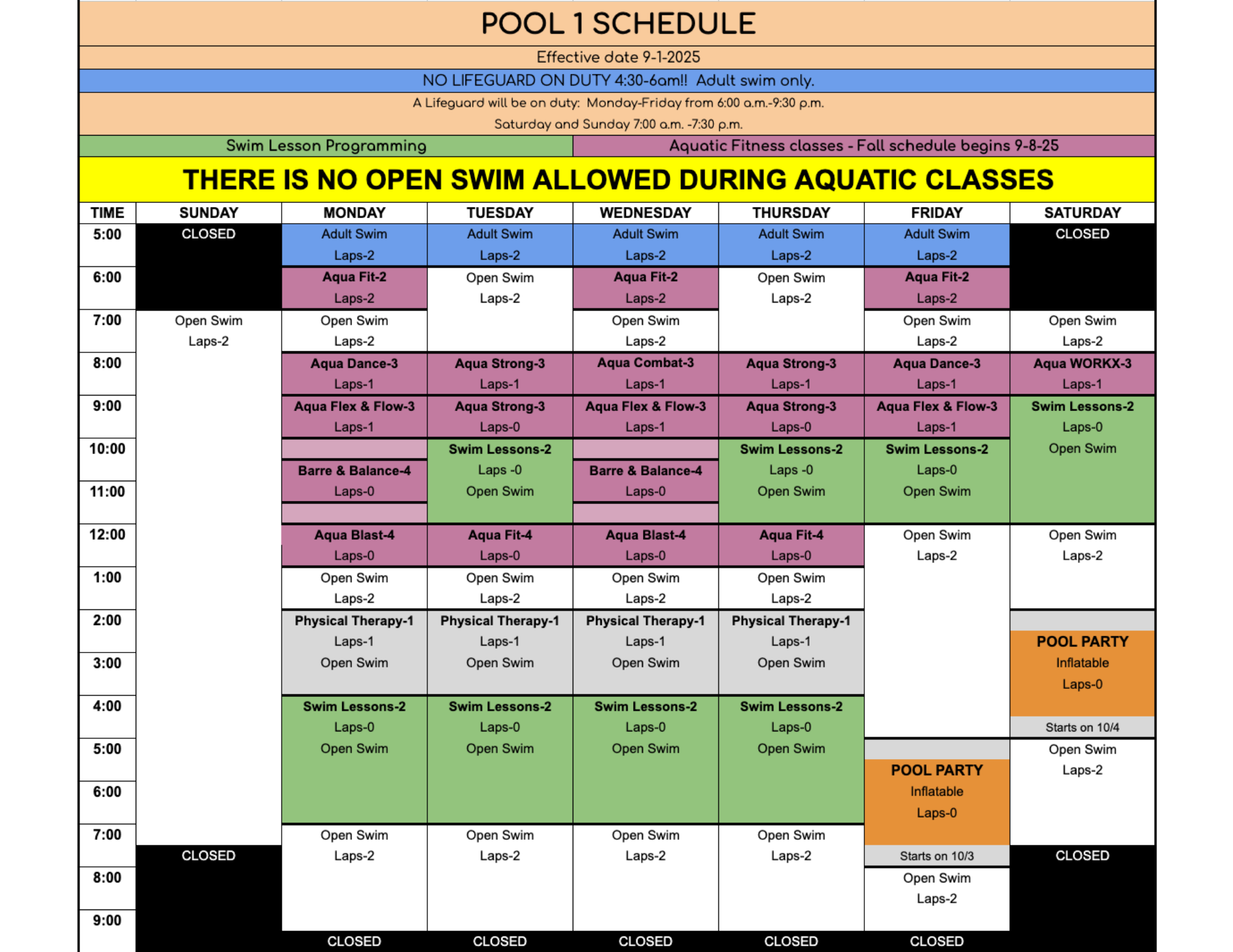 Pool Schedule