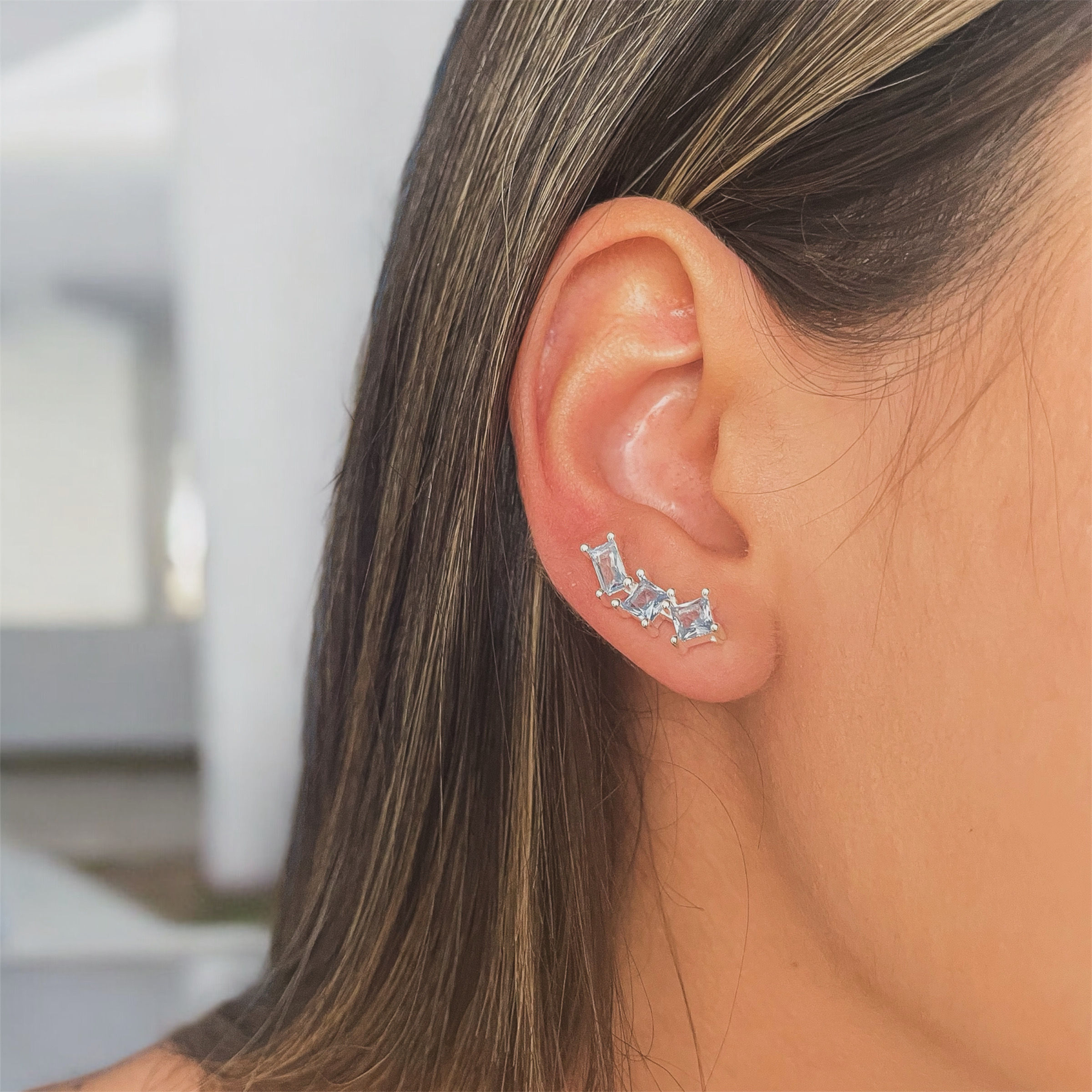 EarCuff quadradinhos aquamarine