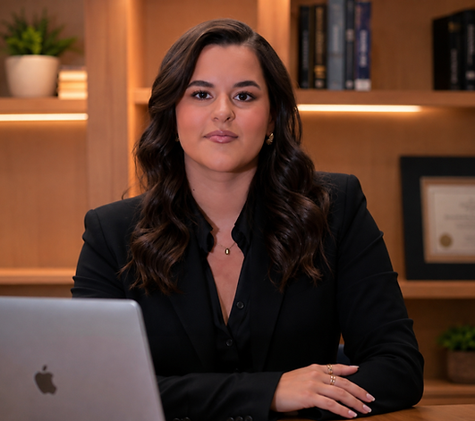 Izabela Amorim em ambiente profissional representando a Aplik Immigration