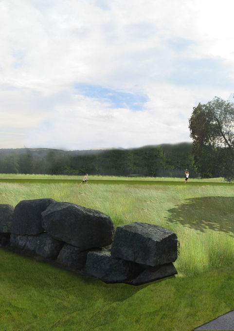 Rendering of meadow and stone wall at Westport Woods - Crowley Cottrell LLC Landscape Architecture