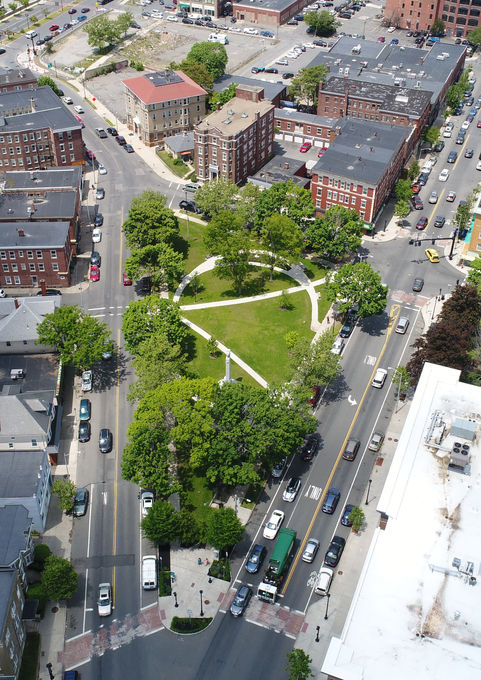 Birds eye view of the intersection that hosts Lafayette Park - Crowley Cottrell LLC Landscape Architecture