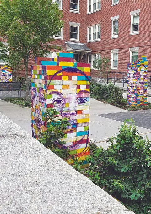 Colorful art installation at Dow Street Courtyard - Crowley Cottrell LLC Landscape Architecture