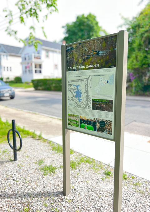Informational sign at Roslindale Wetlands Urban Wild -Crowley Cottrell LLC Landscape Architecture