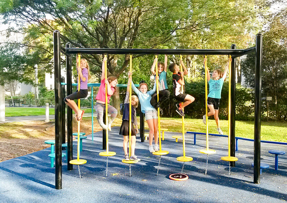 Children on play structure at Splaine Park - Crowley Cottrell LLC Landscape Architecture