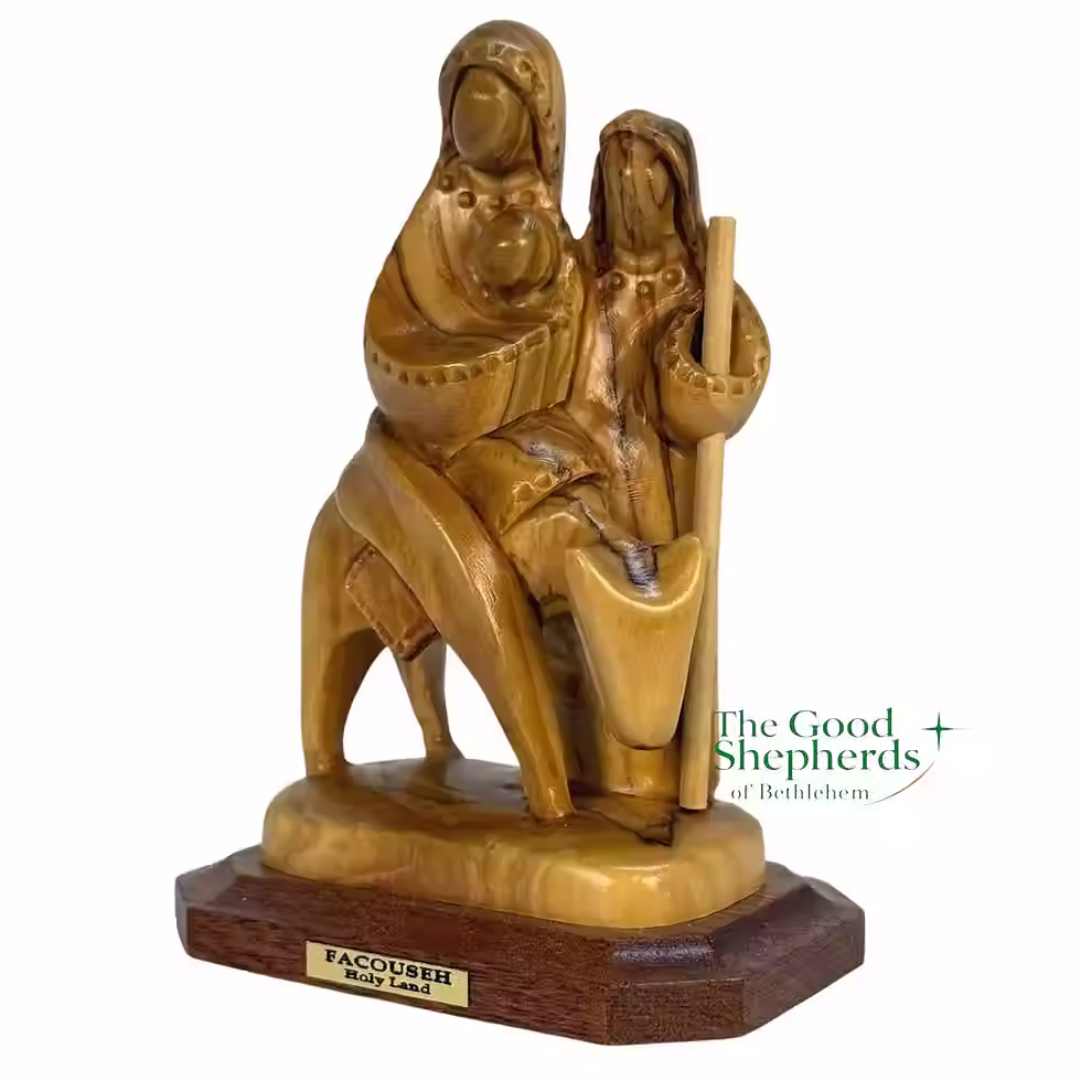 Thumbnail: Handmade Olive Wood Flight into Egypt Statue | Holy Family Figurine