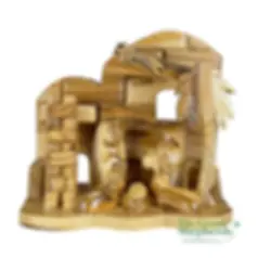 Olive Wood Nativity Set with Stable | Hand-Carved Holy Family Scene Bethlehem