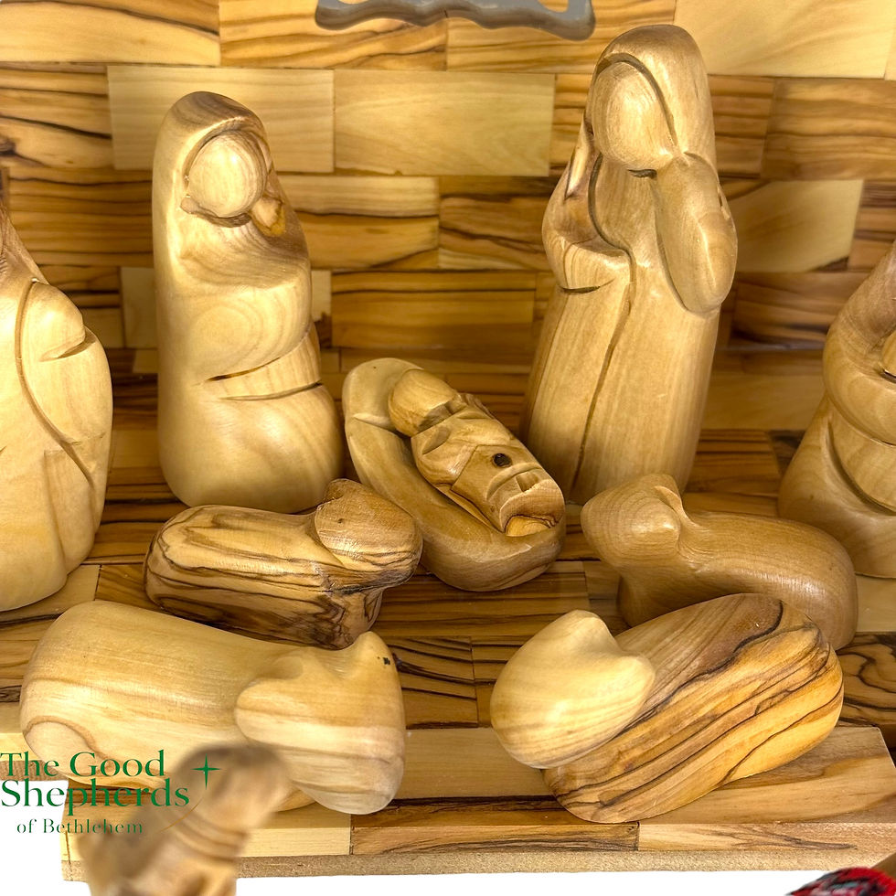 Thumbnail: Rustic Olive Wood Nativity Scene with Music Box | Bethlehem Hand-Carved Nativity