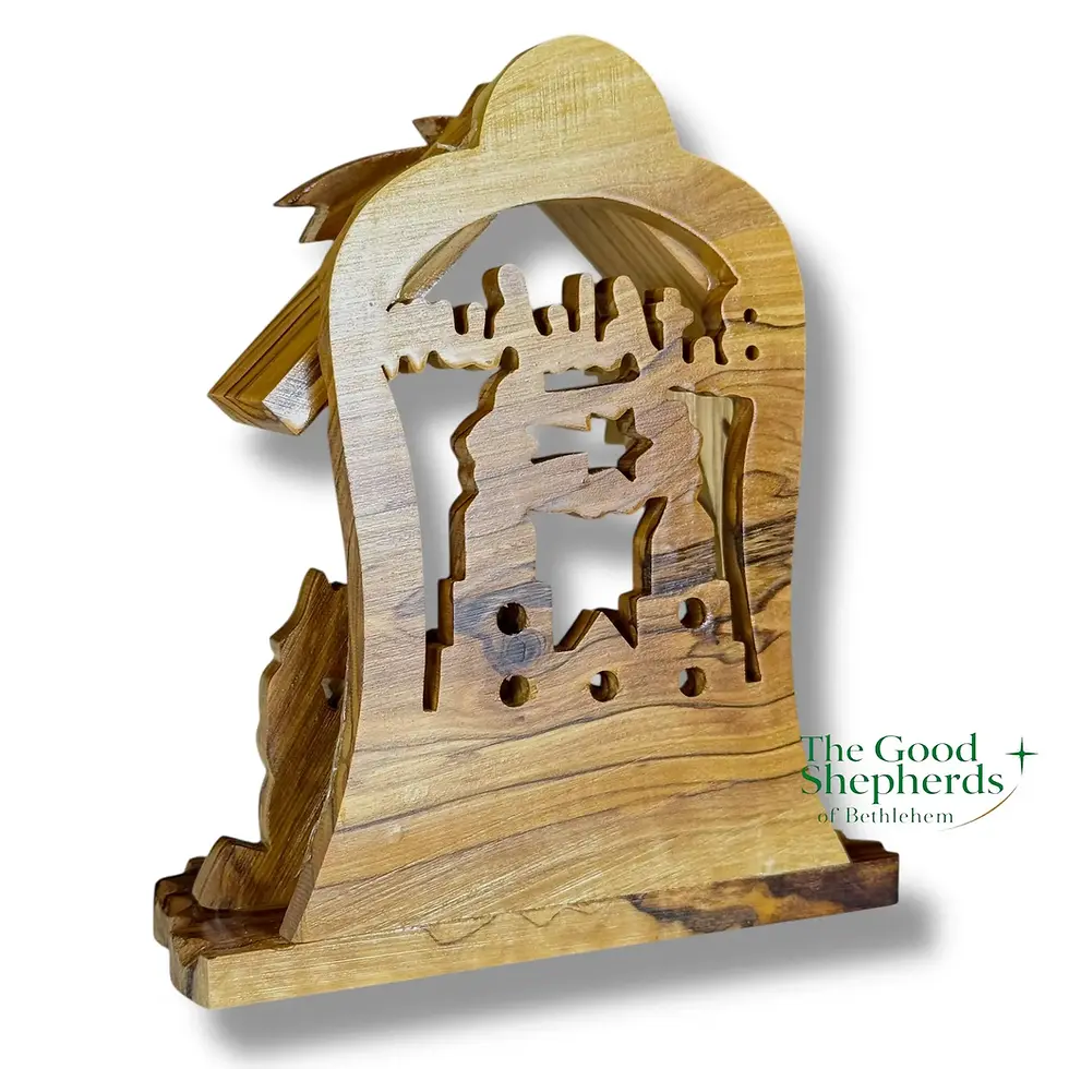 Thumbnail: Olive Wood Nativity Set with Stable | Hand-Carved Holy Family Scene