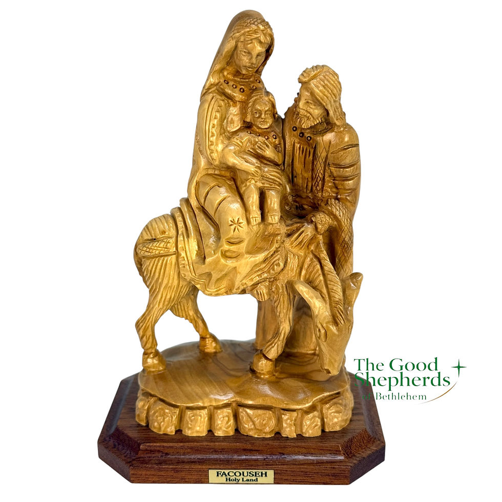Miniatura: Handmade Olive Wood Holy Family Flight to Egypt Statue