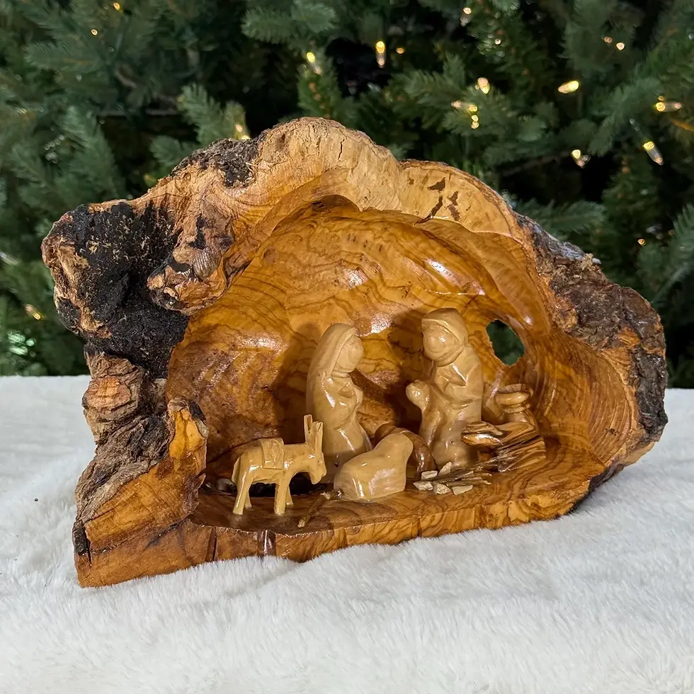 Thumbnail: Medium Rustic Holy Land Nativity – Olive Wood Mary, Joseph & Baby Jesus