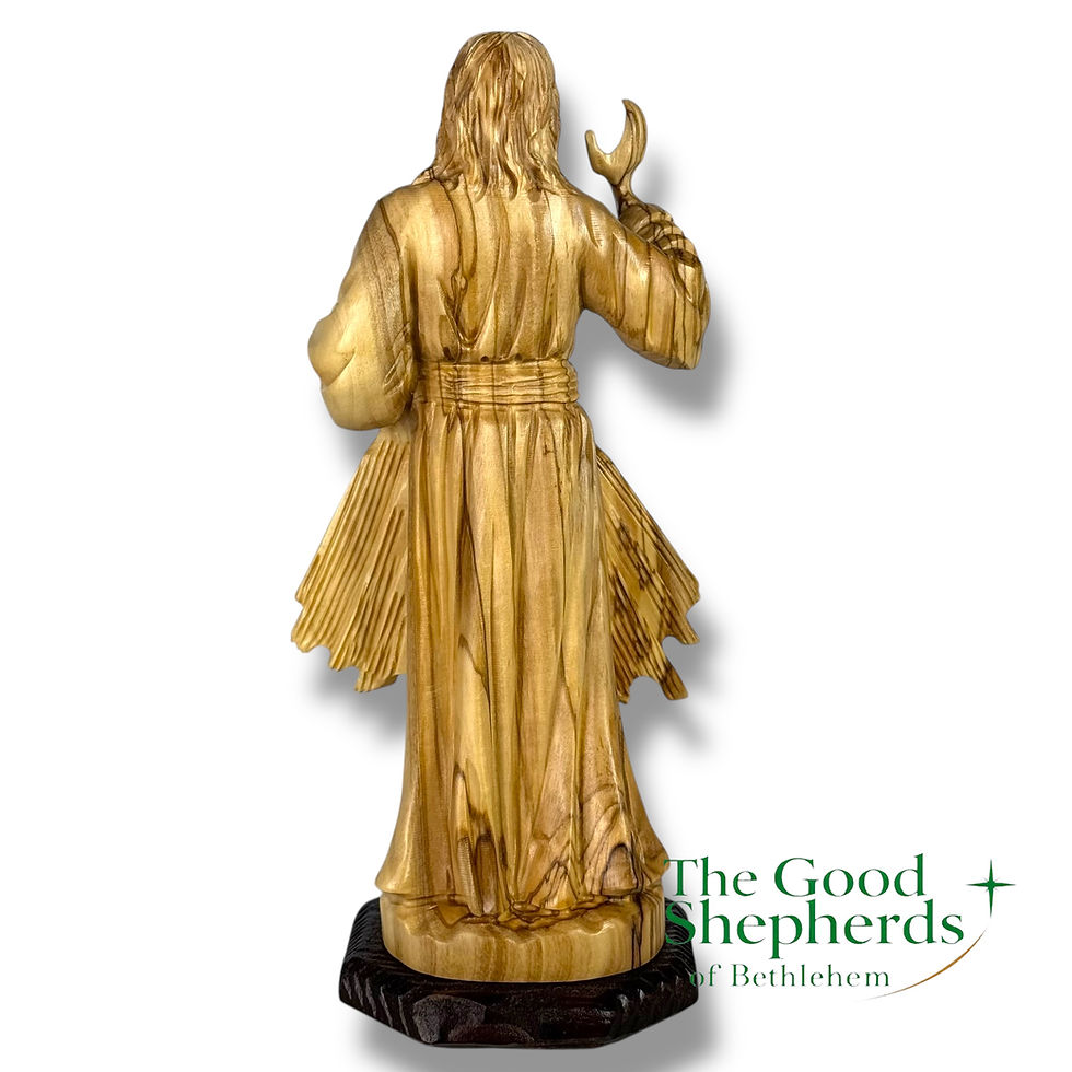 Thumbnail: Jesus Divine Mercy Olive Wood Statue | Hand Carved Holy Land Sculpture