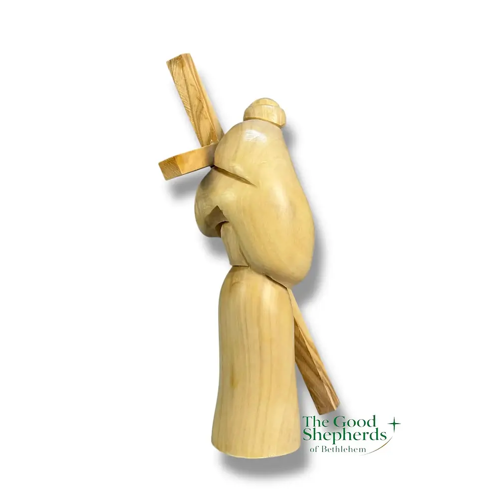Miniatura: Olive Wood Jesus Carrying Cross | Hand-Carved Christian Statue from Bethlehem