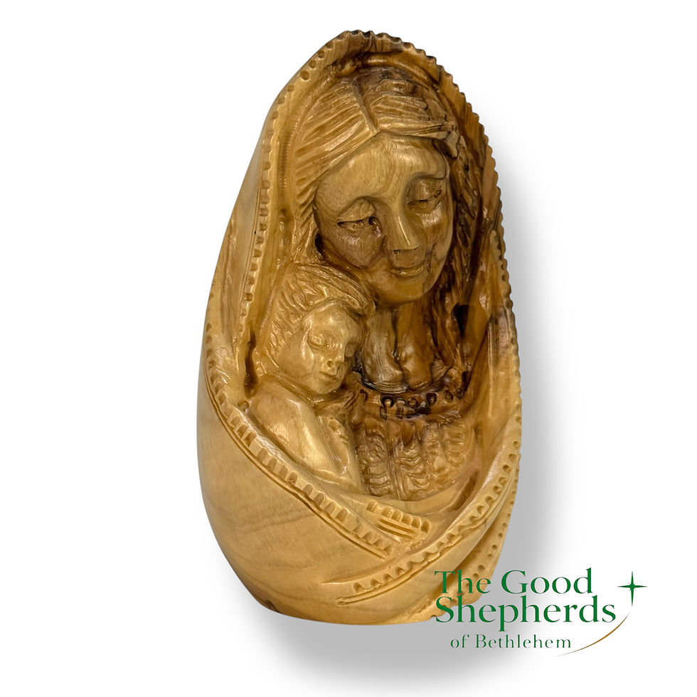 Thumbnail: Hand-Carved Olive Wood Madonna and Child Sculpture | Blessed Mother and Jesus