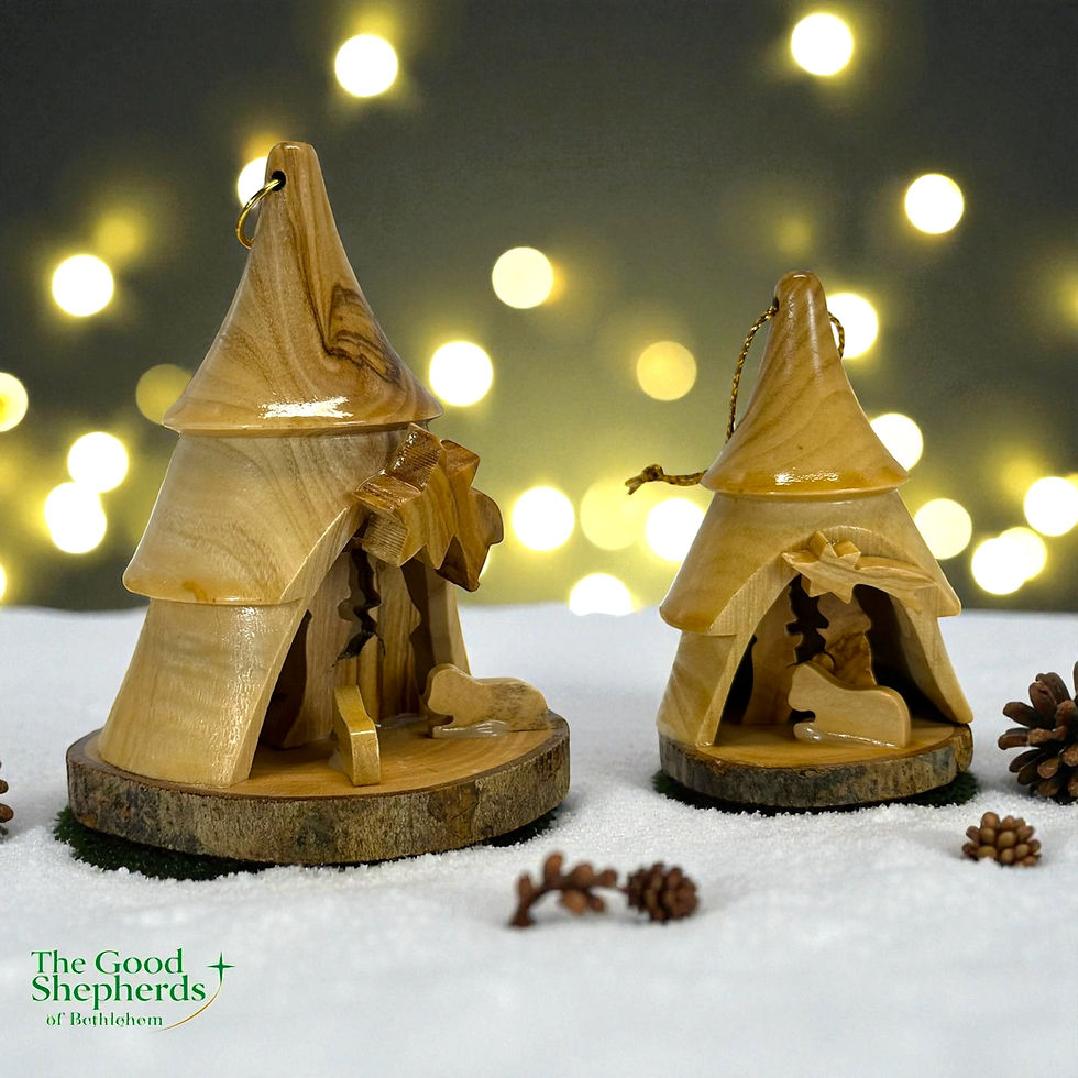 Thumbnail: Nativity Ornament, Olive wood Ornament handmade in The Holy Land