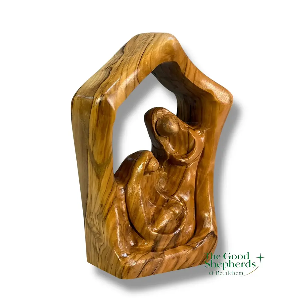 Miniatura: Olive Wood Holy Family Nativity | Hand Carved Bethlehem Stable Figurine
