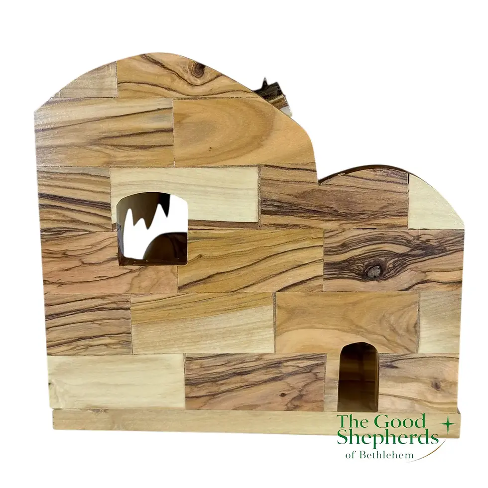Thumbnail: Olive Wood Nativity Set with Stable | Hand-Carved Holy Family Scene Bethlehem