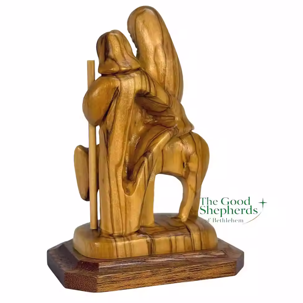 Thumbnail: Handmade Olive Wood Flight into Egypt Statue | Holy Family Figurine