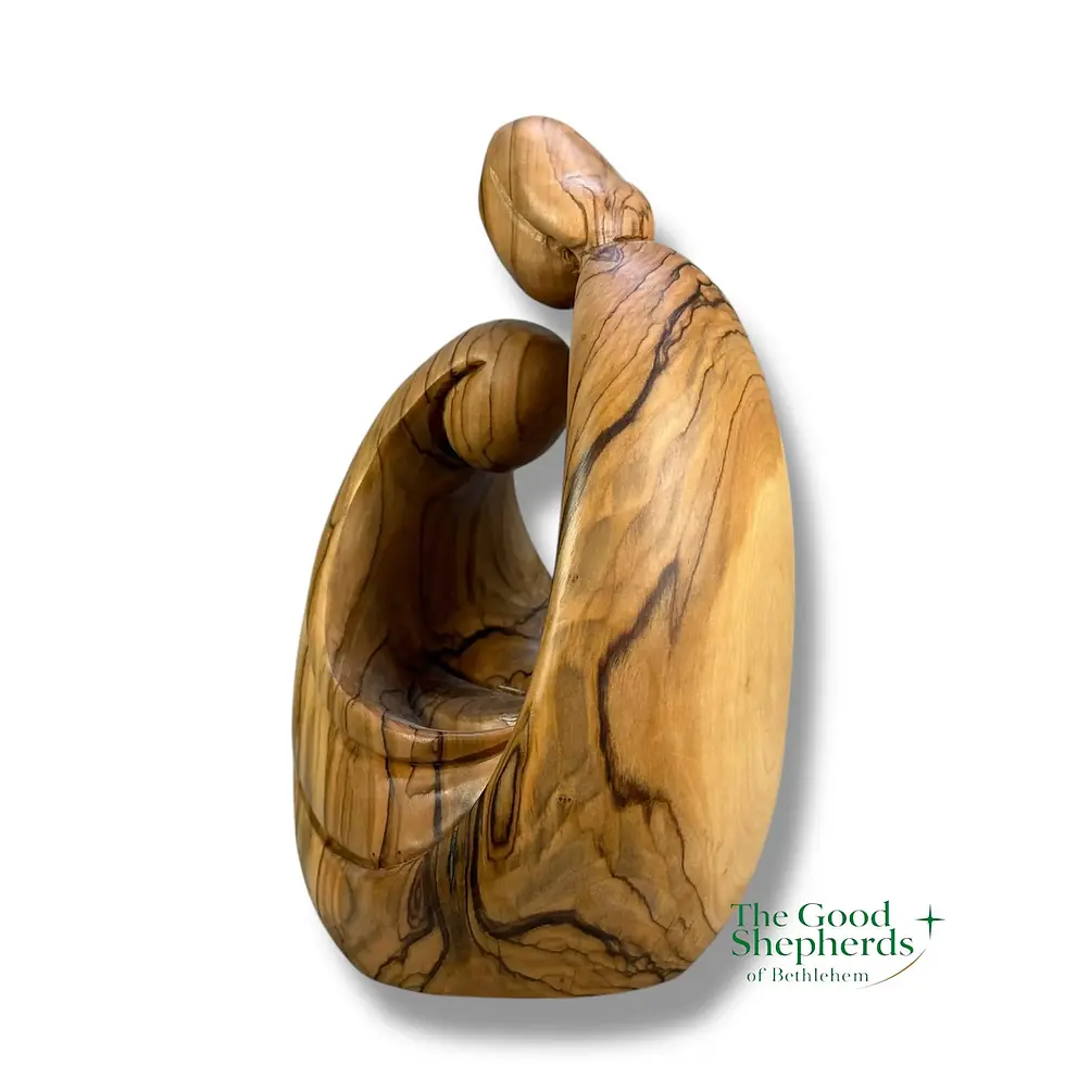 Thumbnail: Hand Carved Olive Wood Holy Family Statue | Minimalist Nativity Figurine