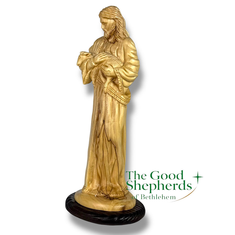 Thumbnail: Jesus Holding Lamb Olive Wood Figurine | Good Shepherd Statue