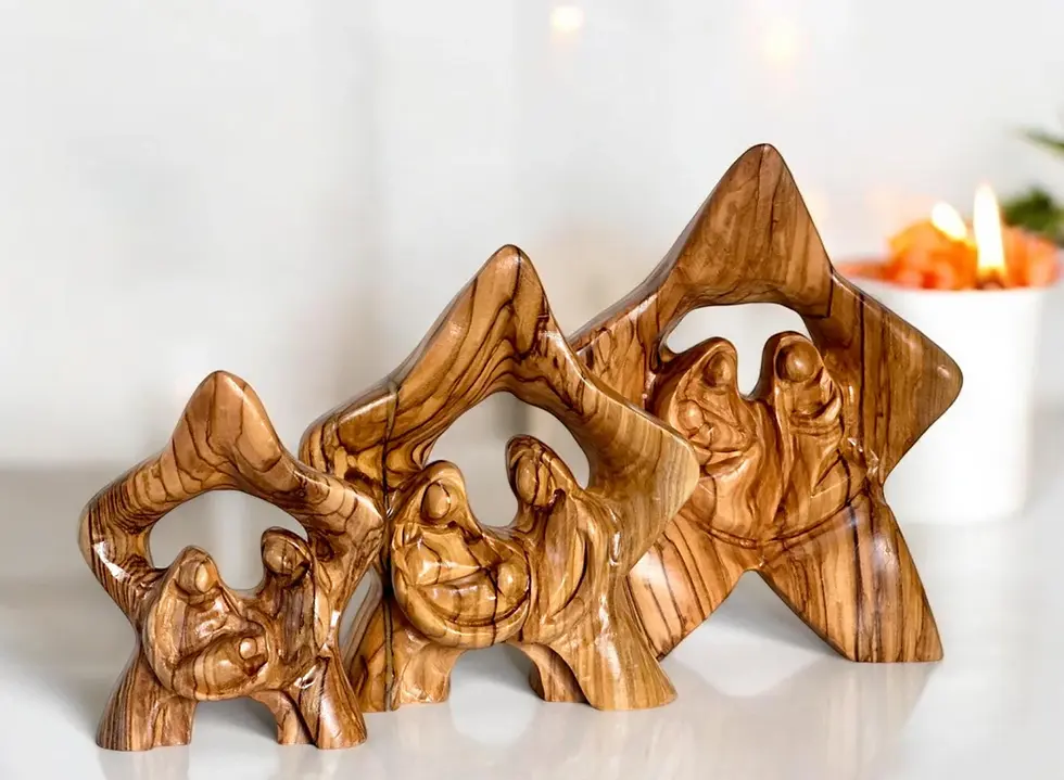 Star Olive wood Holy Family,Hand carved Wooden Holy Family,Religious home decor