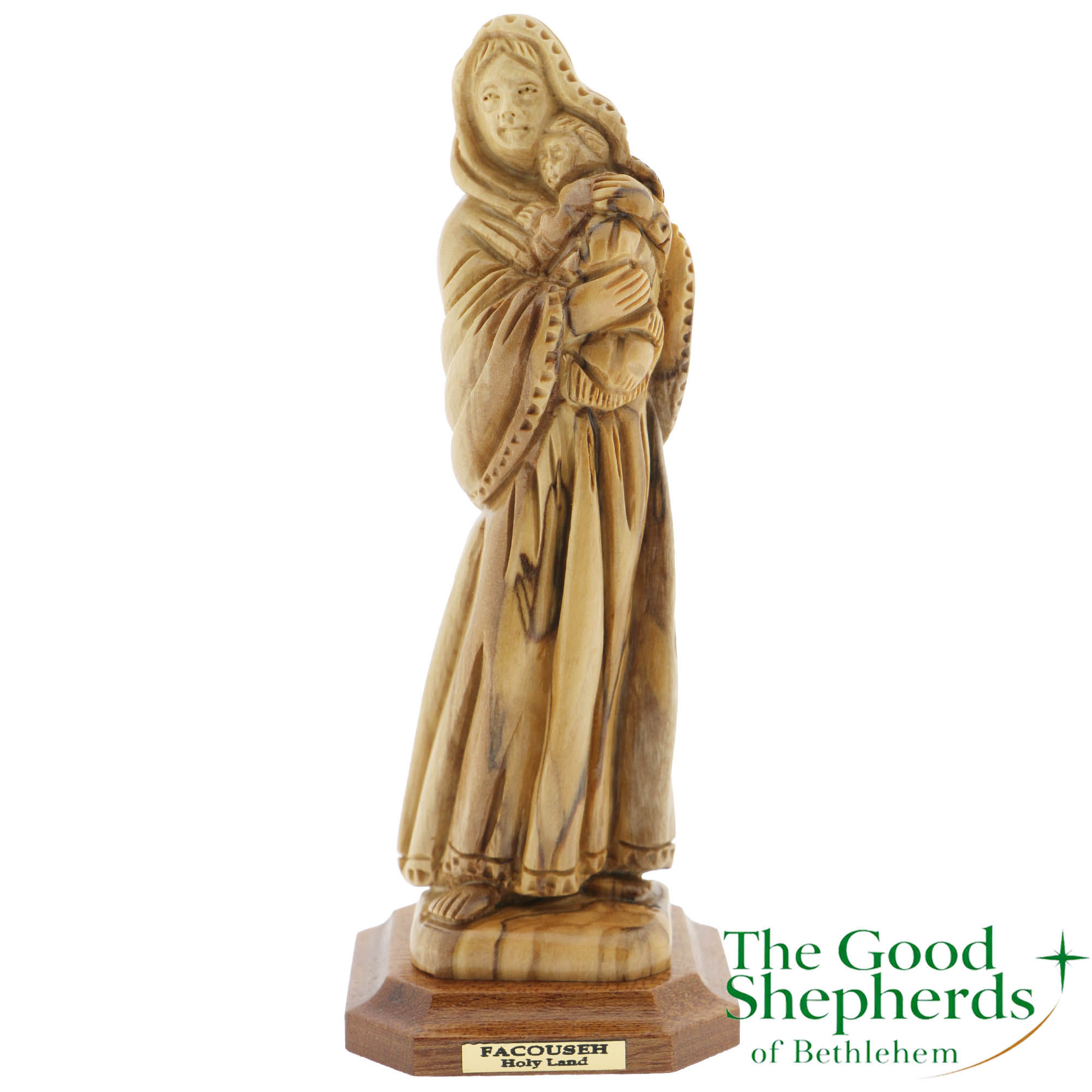 Hand Carved Olive Wood Mother Mary and Child Statue