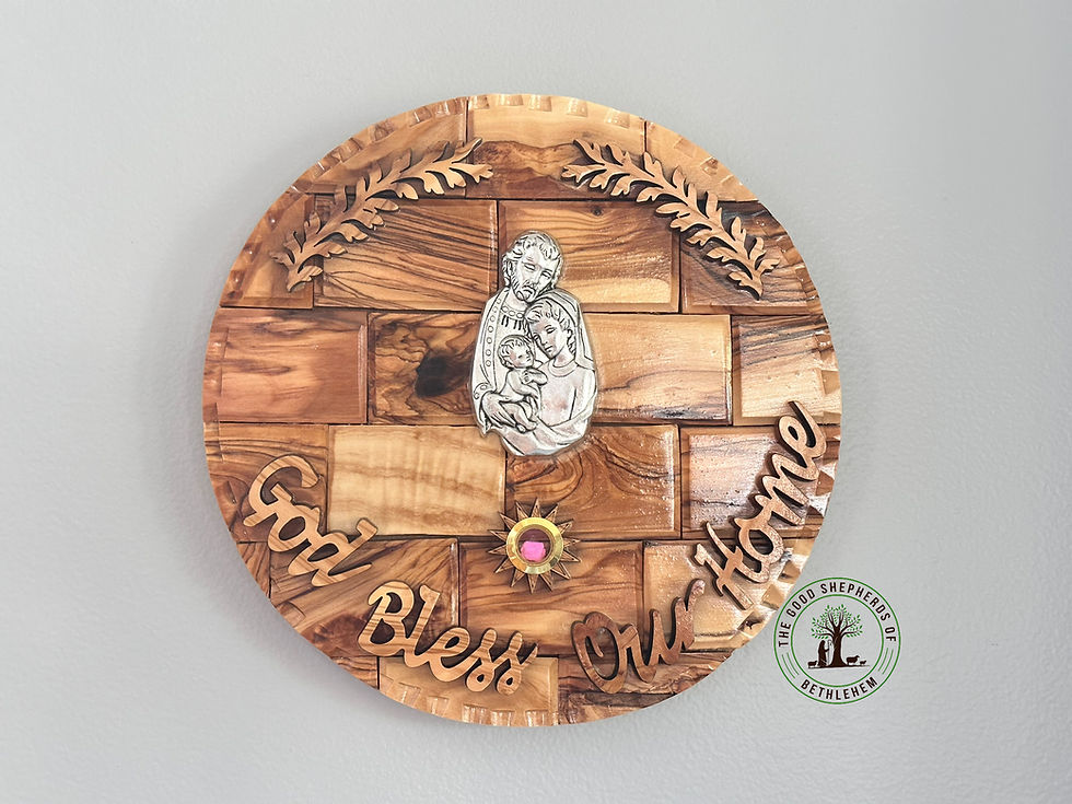 Thumbnail: Olive wood Holy Family wall Plaque