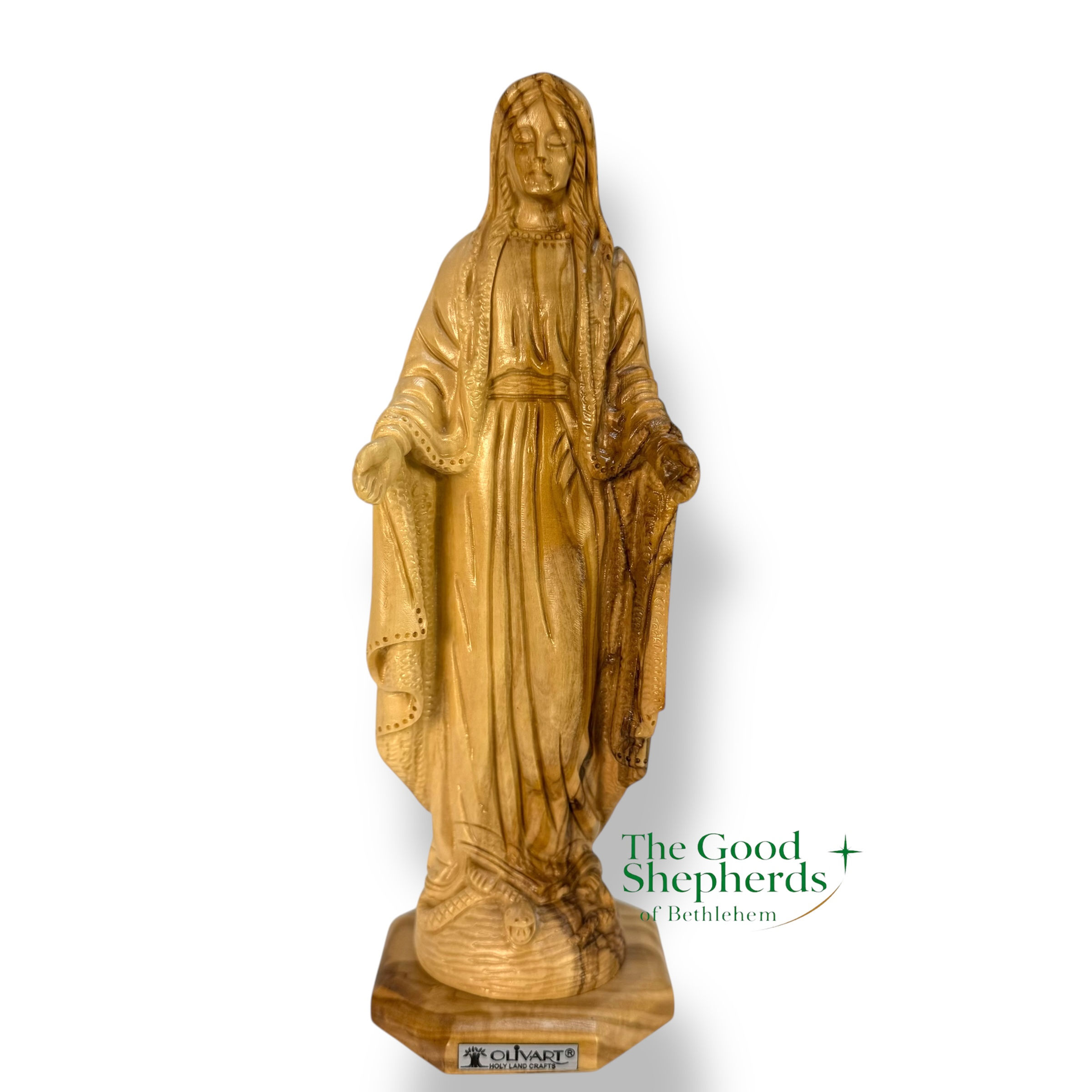 Virgin Mary Olive Wood Statue with Rosary