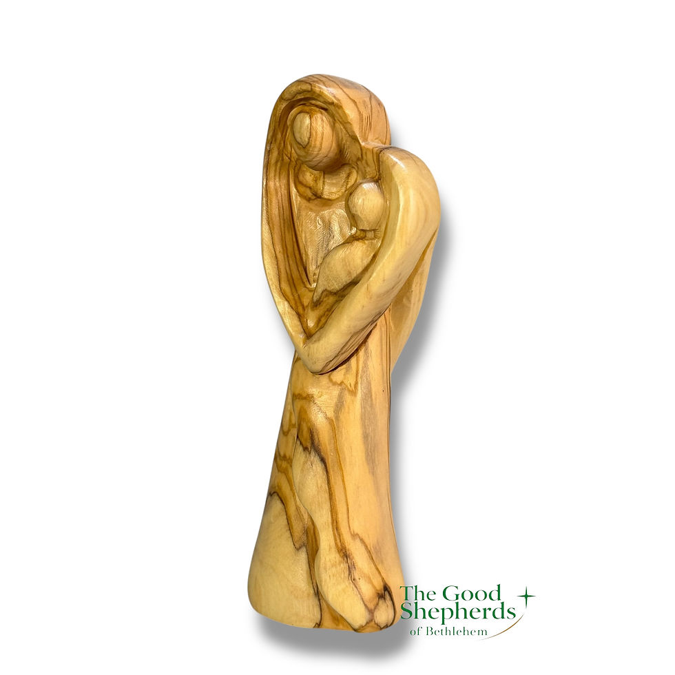 Miniatura: Hand Carved Olive Wood Madonna and Child Statue | Holy Land Virgin Mary w/ Baby