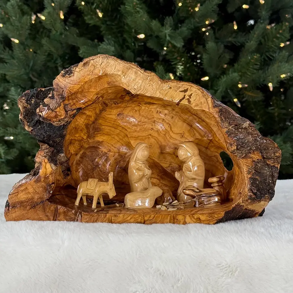 Thumbnail: Medium Rustic Holy Land Nativity – Olive Wood Mary, Joseph & Baby Jesus
