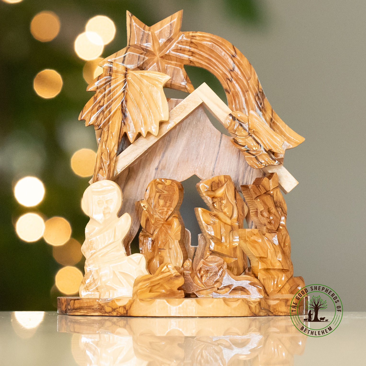 Olive Wood Nativity One Piece with Shooting Star