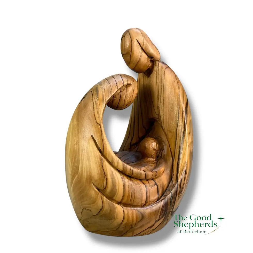 Thumbnail: Hand Carved Olive Wood Holy Family Statue | Minimalist Nativity Figurine