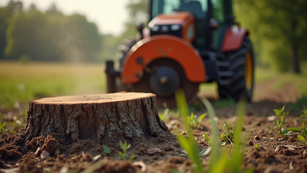 Close-up view of a stump grinder removing tree stumps
