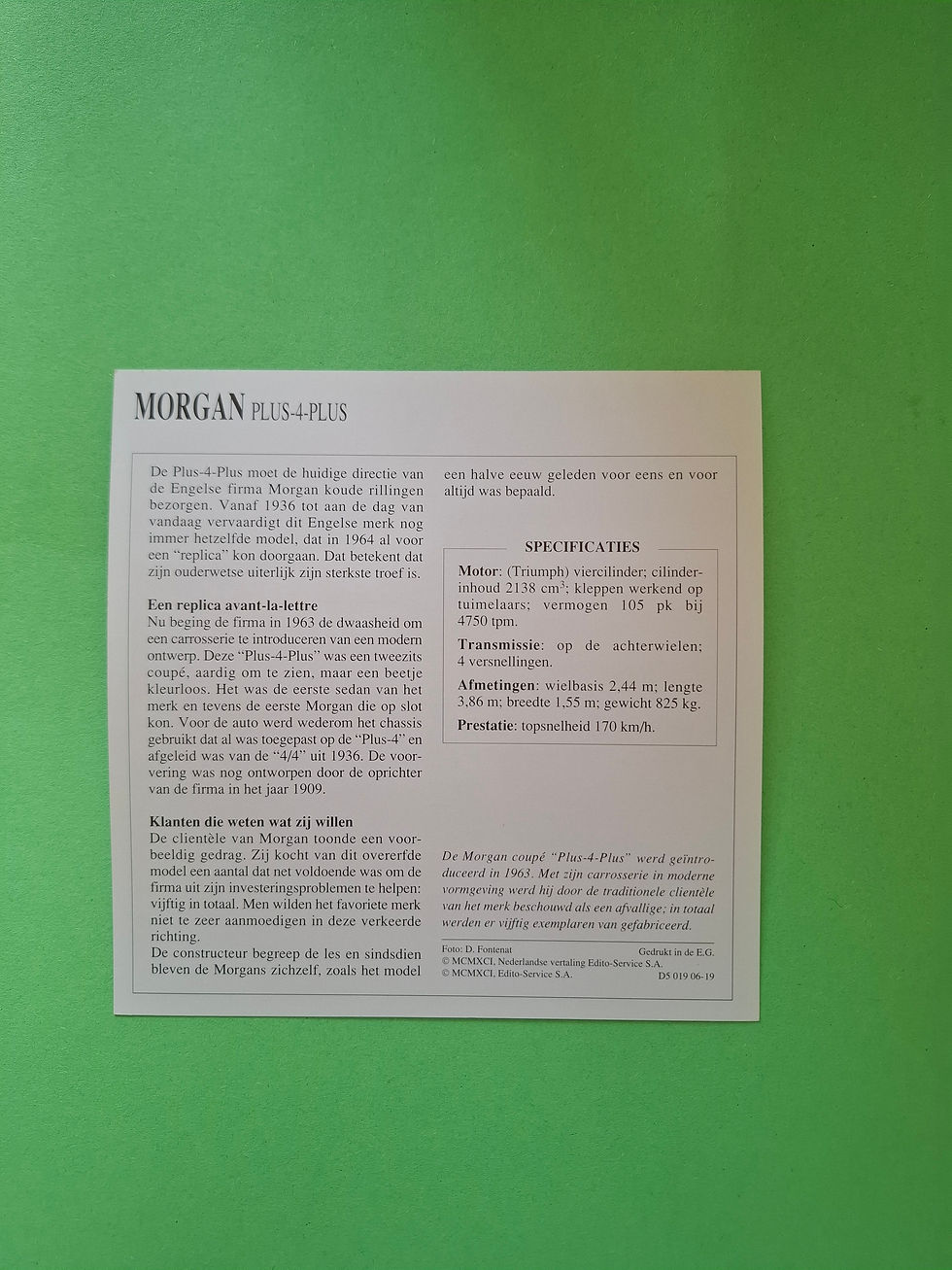 Morgan Plus 4 Plus Collectors card, rear