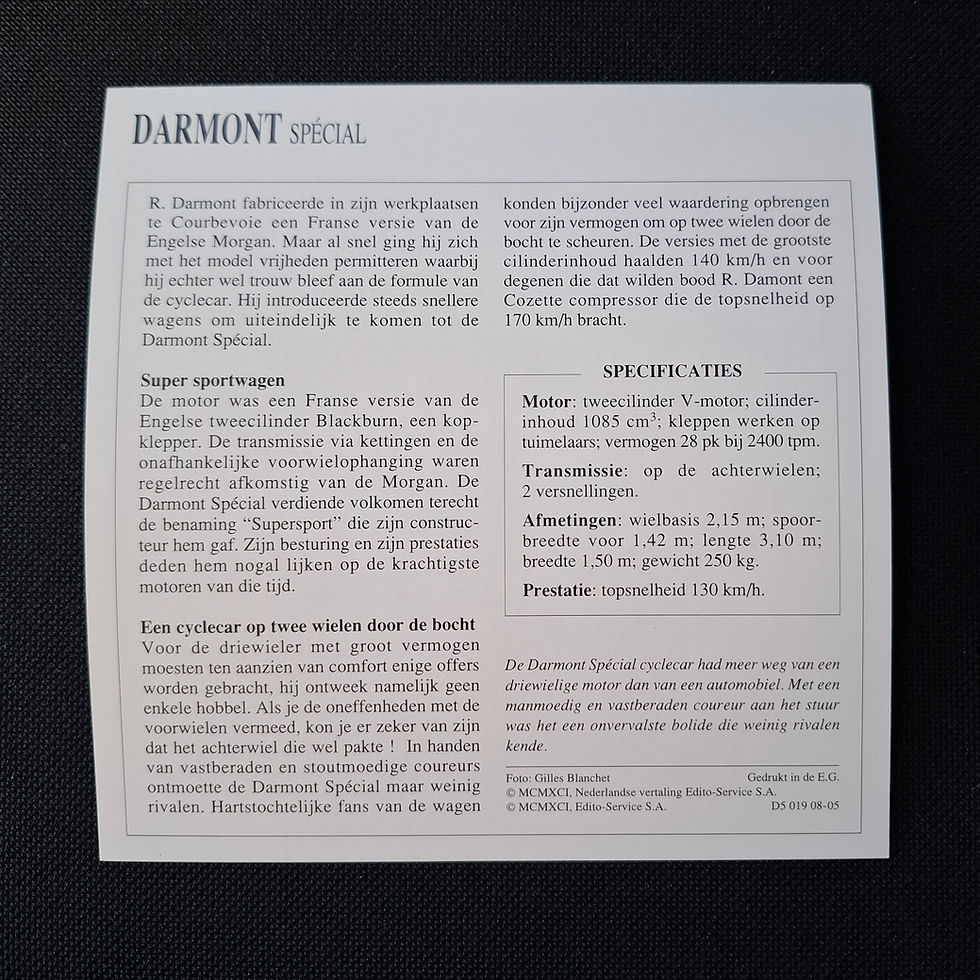 Darmont Spécial, collectors card, rear