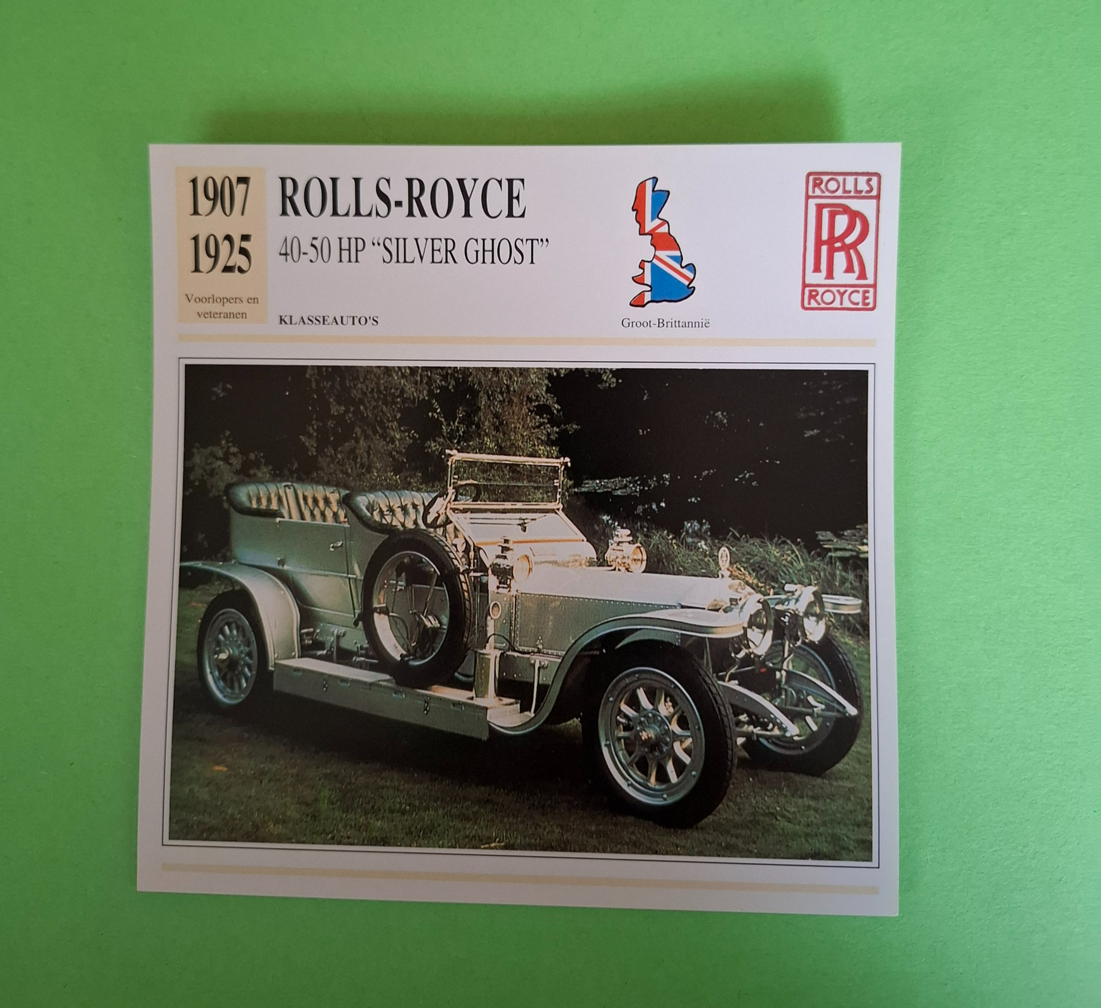 Rolls-Royce 40/50 Silver Ghost, open, collectors card