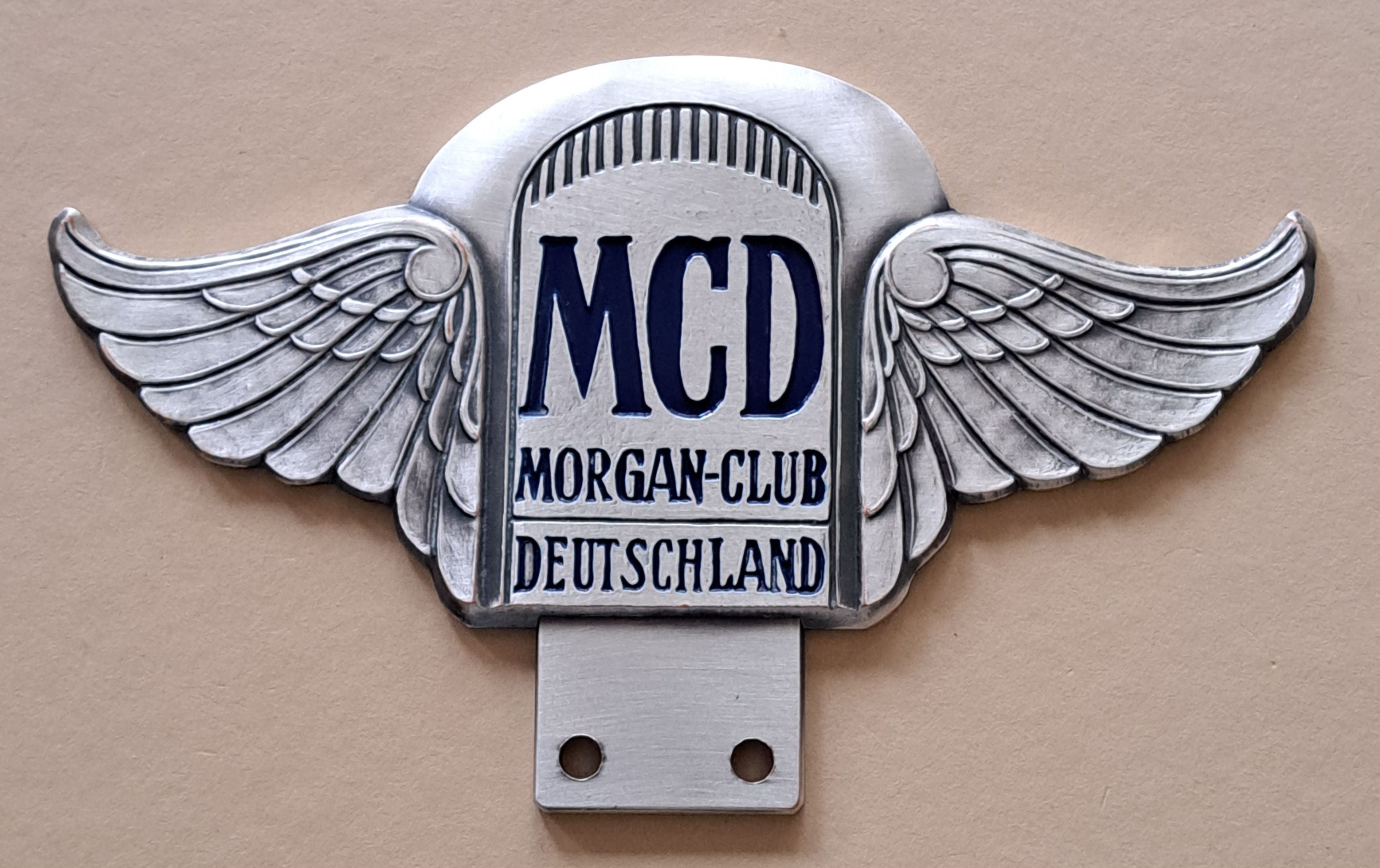 Morgan Club Deutschland, flying tombstone, blue letters