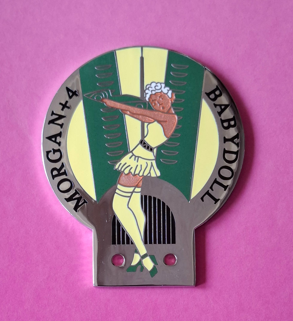 Miniatura: Morgan Plus Four Baby Doll badge, green/yellow, black letters