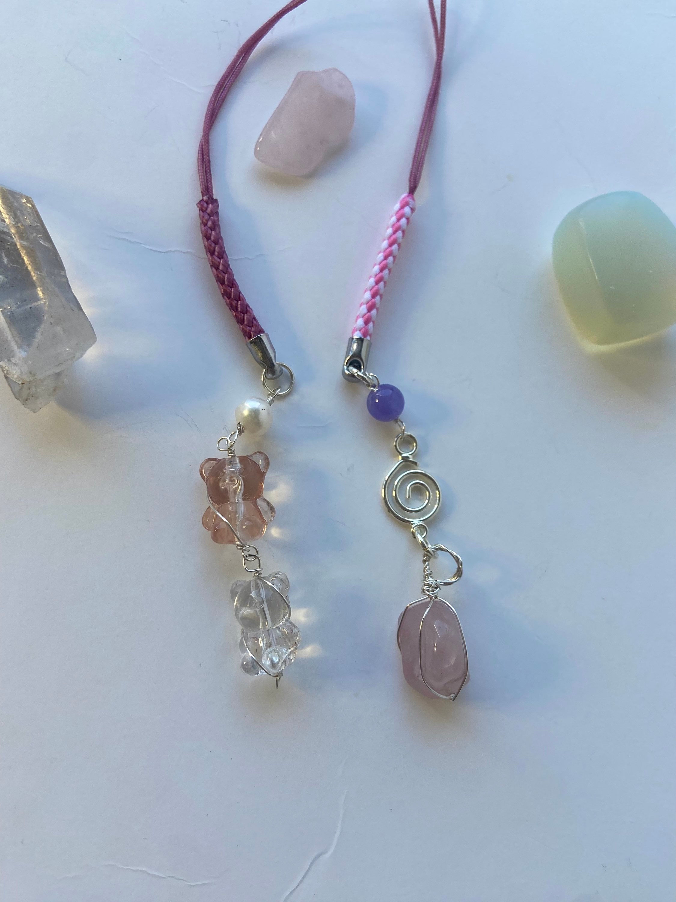 Teddy Bear and Pink Amethyst Key chain Set