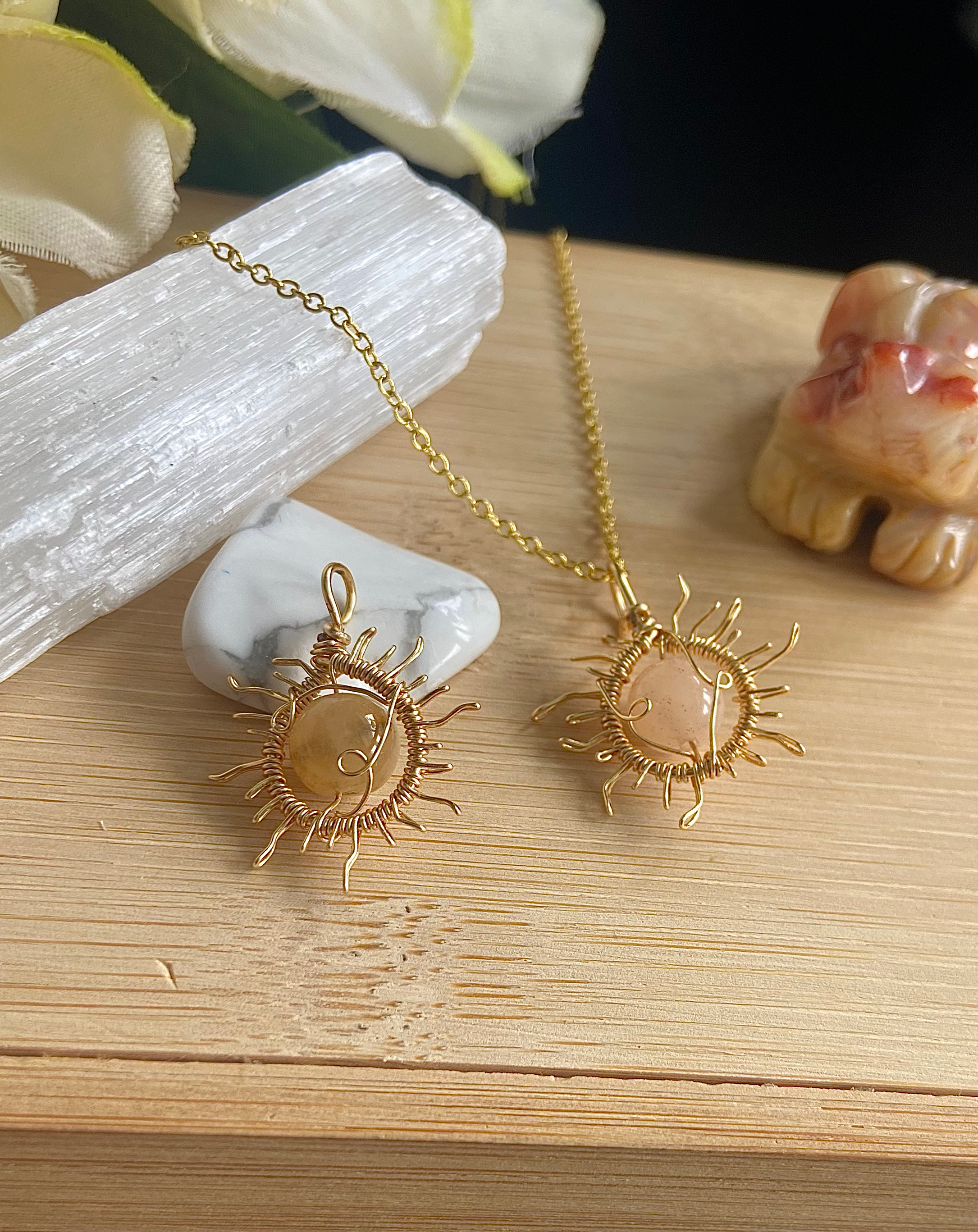 Wire- Wrapped Beaded Sun Necklaces