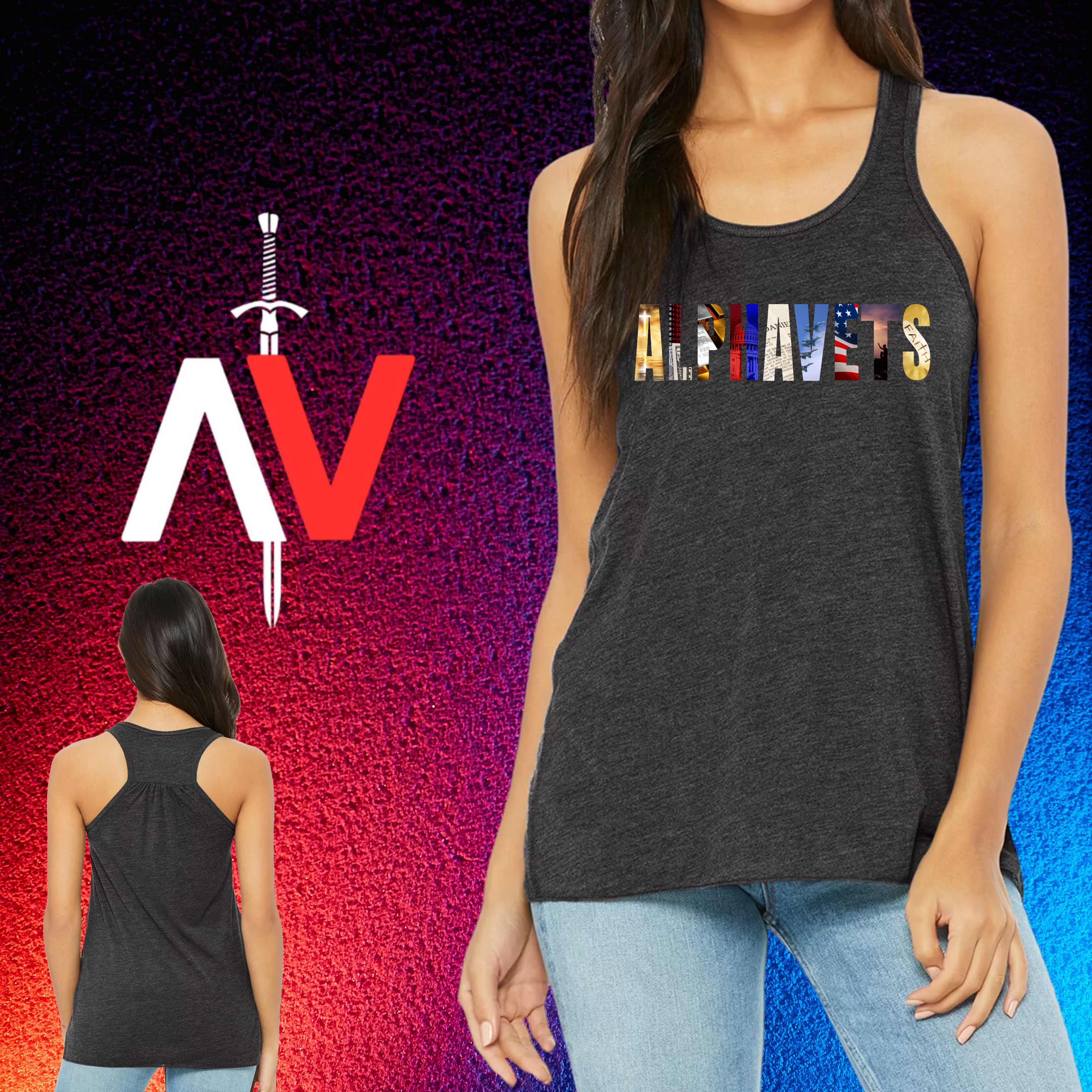 Woman's Alphavets Letter Image Razorback Tanktop